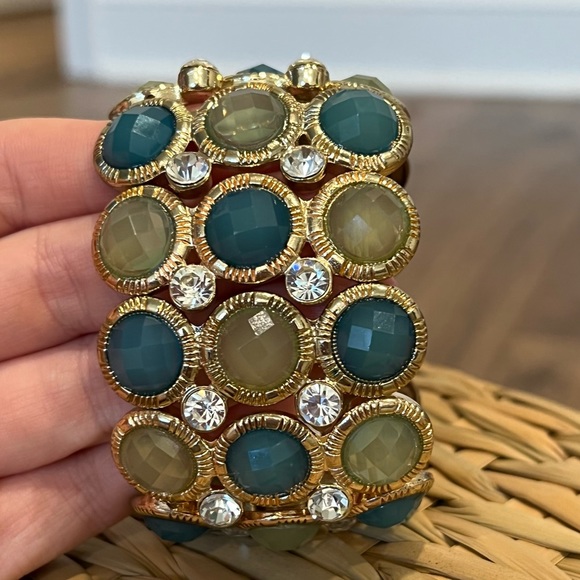 Classic Stretch Gold, Green & Blue Bracelet - Picture 2 of 6